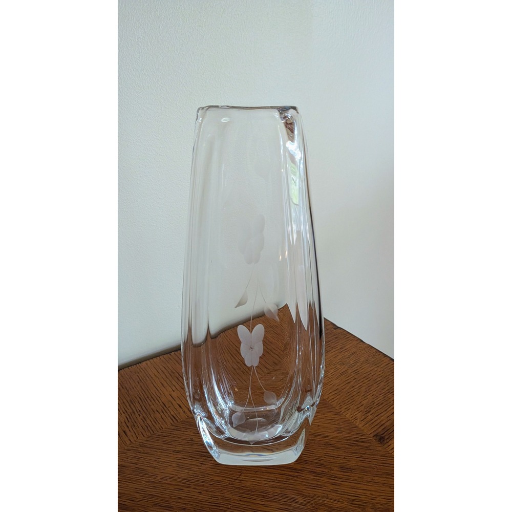 Vintage Mid Century Orrefors Etched Art Glass Vase 10"